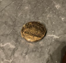 Poudrier de poche rond vintage métal doré miroir houpette TBE