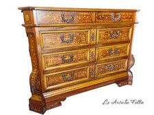 Commode italienne époque 900 - 8 tiroirs - incrusté - H 100 × L 135 × P 50 cm