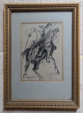 Dessin à l'encre signé Cavalier Le Dragon / Ink Drawing  Rider
