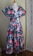 Vintage 1980s Ronni Nicole Garden Party Full Cotton Dress Sz 14 (Likely 8/10/12)
