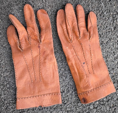 Paire gants cuir fauve