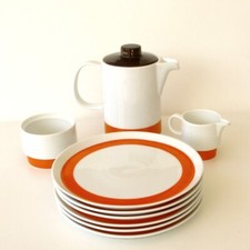 Partie de Service à Thé orange et Blanc - porcelaine - Melitta Germany-Vintage