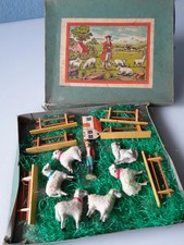 c1900  Jouet  ancien MOUTON  LAINEUX  BERGER  CHIEN  BOITE  sheep  in  box