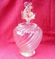 ALEXANDRE / BOITE A COTON EN VERRE PAILLETE D'OR DECOR POISSON