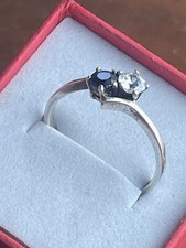 Bague Argent 800 Femme Saphir Véritable Et Cristal Blanc Taille 58