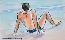 Claude VIETHO - Dessin original - Pastel - Pieds dans l'eau