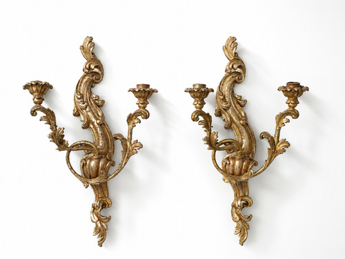 Paire appliques bois sculpté - bois,
