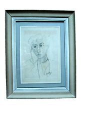 Dessin Art Déco encadré portrait  de Jean Cocteau signé G. Brunet et daté 1945.