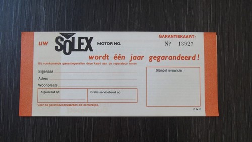 Carte garantie solex velo - carte,