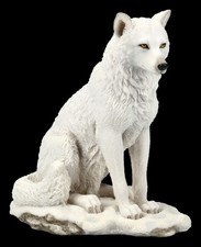 Blanc Loup Figurine Assis -