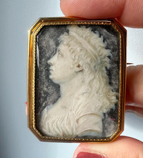 Georgian era French 18K Grisaille Miniature portrait brooch