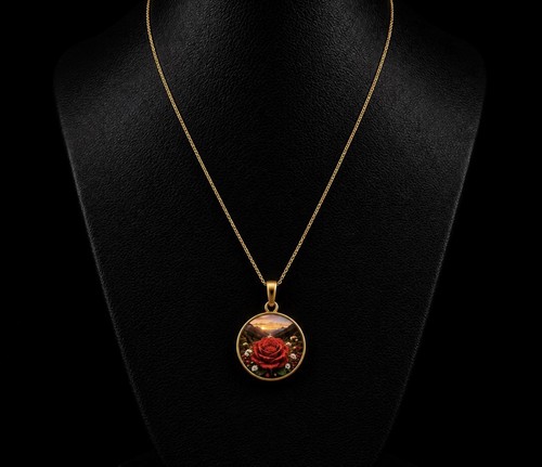 Pendentif rose rouge paysage - rouge,
