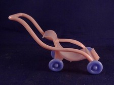 Ancien jouet poussette BABY bakélite années 50 rose et bleue RARE design