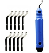  Outil d'ébavurage manuel rotatif+10 lames rechanges multi-matériaux 