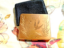 Poudrier vintage métal doré ciselé étui et miroir biseauté