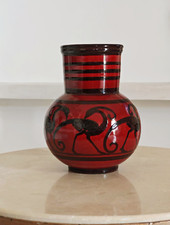 Vase Art Déco Paul Jacquet céramique émaillée rouge oiseaux stylisés  vers 1935