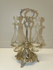 -ANCIEN HUILIER VINAIGRIER MONTURE Couleur Argentée 2 FIOLES DIFFERENTES  Table