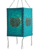 Abat-Jour Lotus Avec Cercles, Turquoise, PAPIER LOKTA, Lampe En Papier Népal