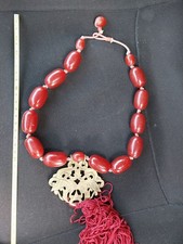 COLLIER BAKELITE CHERRY AMBER OLD VIETNAM PLUS DE 45 CM GROSSES PERLES 135 Grs