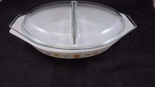 Vintage Pyrex Divisé Casserole avec Couvercle Ville Et Pays 1 1/2 Quart