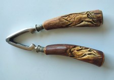 Casse Noix Ancien Manches Corne sculpté Animaux Chasse