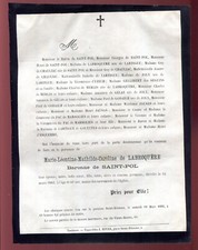 faire-part décès Marie Léontine De Labroquère Baronne De Saint-Pol . 1882