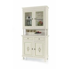 Vitrine Dressoir Armoire en Verre 2 Portes Base + Riser Blanc Décoré Art Pauvre