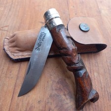 Unique Couteau OPINEL N 9  Manche en Bois Sculpté Avec Étui En Cuir 