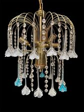 Lustre vintage Murano 6 lumières en laiton et verre soufflé, H 50 cm + chaîne