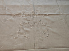 Grand drap ancien en Lin Grand Retour avec nombreux Jours et immense Monogramme
