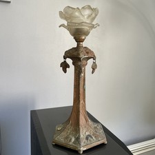 Pied Lampe Art Nouveau Vers Déco Régule Avec Abat Jour Pâte Verre Rose