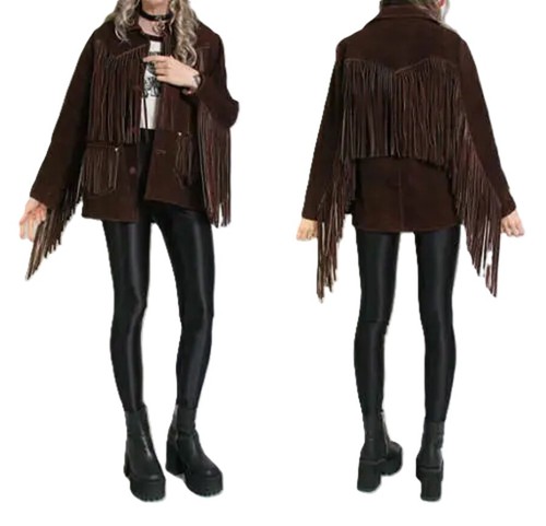 Veste franges cuir - à, daim