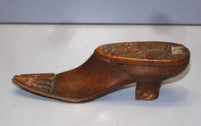 -ANCIENNE CHAUSSURE BOIS MINIATURE  BOITE A TABAC  TABATIERE ANCIENNE VITRINE  D
