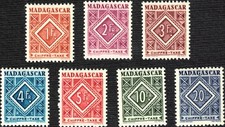 Madagascar 1947 TA34, 35, 36, 37, 38, 39, 40 Valeur dans un losange (**)