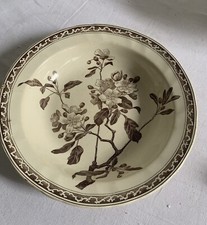 Plat Rond Creux Ancien XIX Ieme Creil Montereau Terre De Fer Decor Floral Sepia