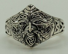 Homme Vert 925 Bague en Argent Celtique Entrelacs Pagan Forêt Greenman Wicca S
