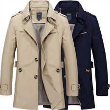 Homme Trench Manteau Long Veste Militaire Revers Loisirs Vestes longues Vêtements d’extérieur