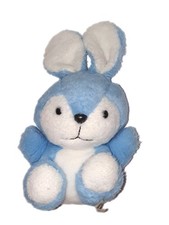 Vintage Doudou Ancienne Peluche Lapin bleu blanc  Ajéna 28 cmkrkrkr