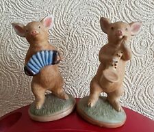 Vintage 1979 Enesco porcelain Two Pigs Playing Musical Instruments