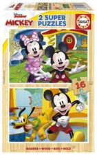 - 2x16 Mickey & Minnie 2 Puzzles de Bois écologiques résistants avec 16 pièce...