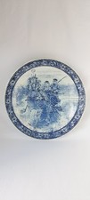 Grande Assiette Murale DELFTS Faïence BOCH Décor Bleu Traîneau à Cheval 40 cm