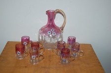 Ancien service à liqueur en verre émaillé , décoration , art de la table