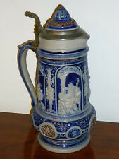 ANCIENNE TRES GRANDE CHOPE A BIERE EN GRES BLEU D'ALSACE CERAMIQUE SIGNEE 33 CM