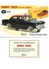 DINKY TOYS Fiche + Certificat SIMCA ARIANE TAXI Dinky Toys 542 24 ZT Atlas