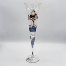 Flûte à champagne verre soufflé peint décor d’arbre et soleil Paul Nagel XXème