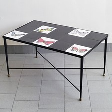 TABLE BASSE TABLE D'APPOINT VINTAGE 1950 CERAMIQUE & METAL PAPILLONS 50S 1950S