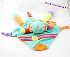 Doudou plat lion BABYSUN vert orange grelot 37 cm (DOU)