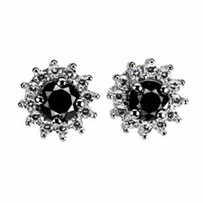 Boucles d'oreilles en argent 925 plaqué or blanc diamants noirs 0.65Ct et CZ