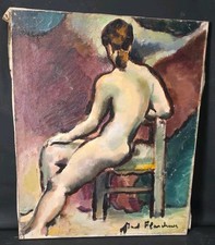 Tableau huile Nu féminin signé Madeleine FLASCHNER(1933-2022)