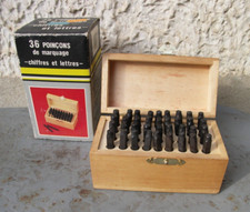 Boite de 36 poinçons marquage en acier lettres chiffres coffret bois à frapper